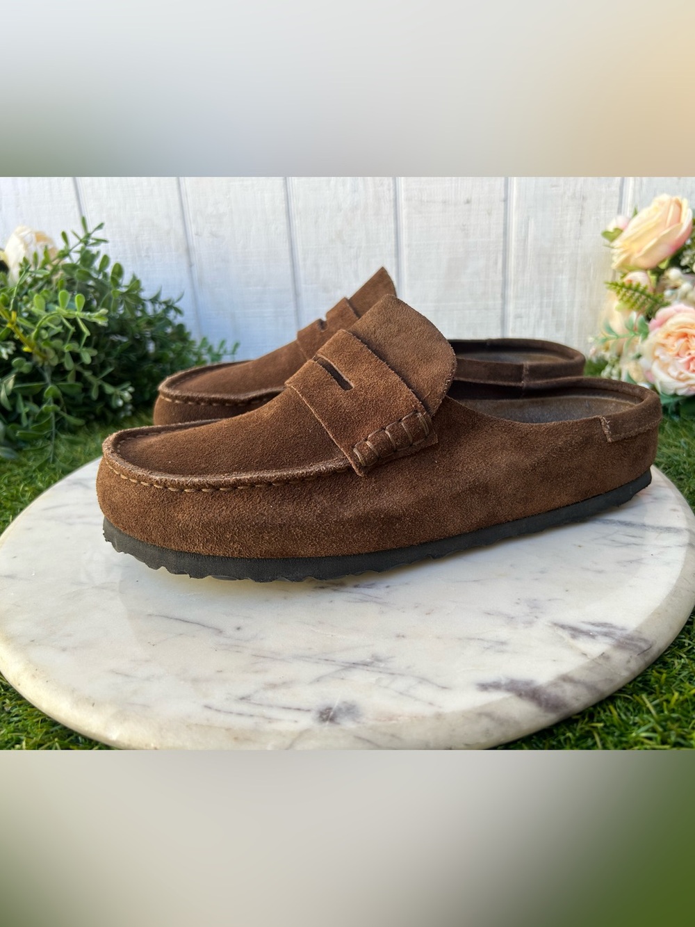 Birkenstock Brown Suede Penny Mule Clogs - Picture 14 of 16